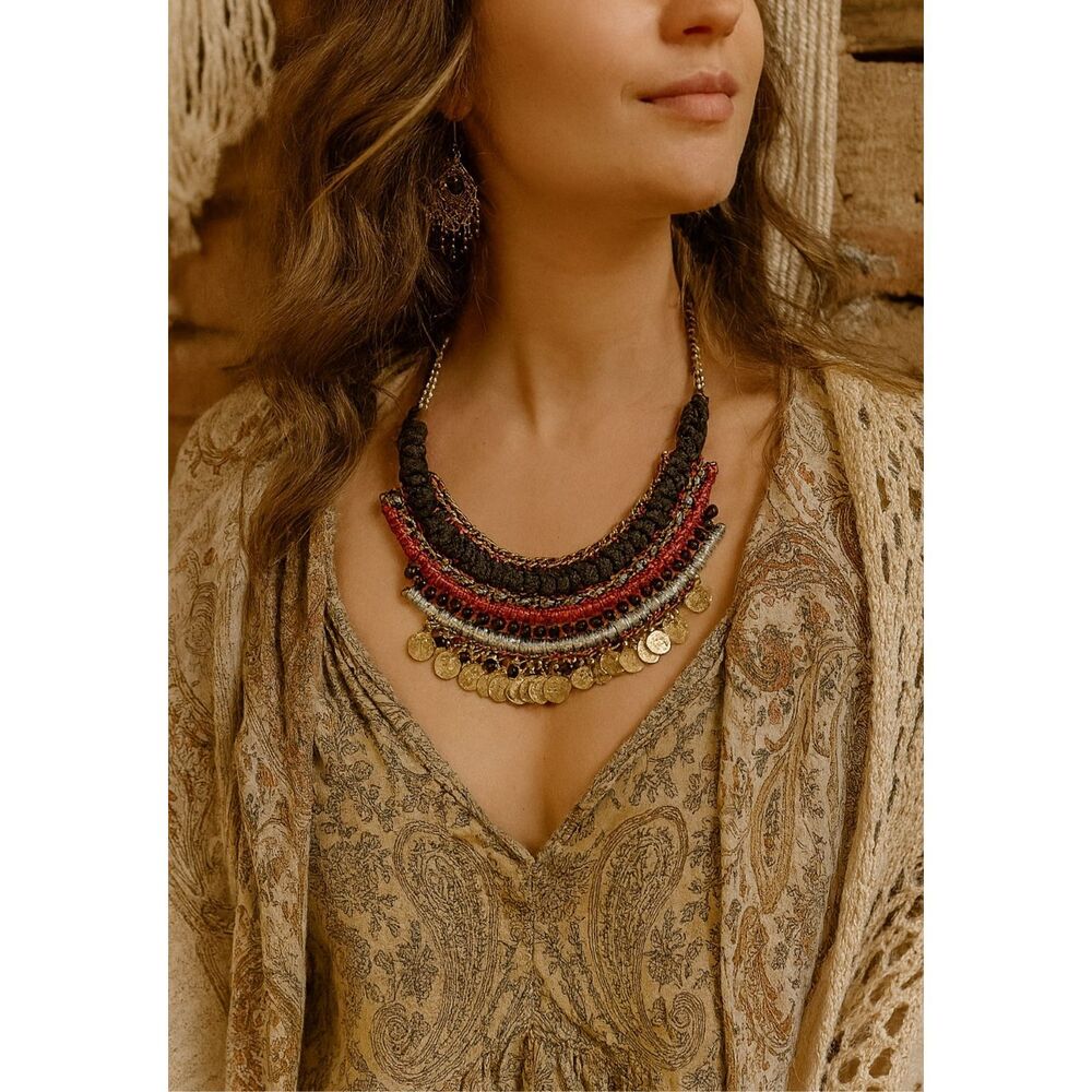 Women’s Chunky Tiered Braided Dangle Adjustable Chain Necklace Boho Navajo Weste